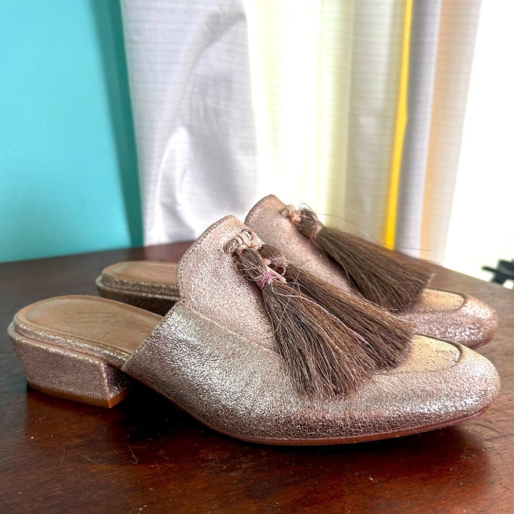 Bettye Muller Sequins Sparkle Pink Glitter Tassel Leather Slip On Mules Clog 8